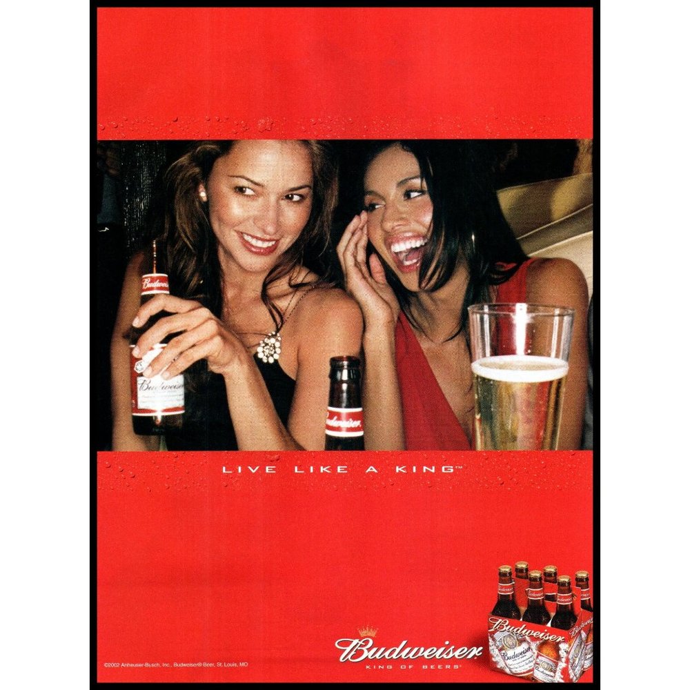 2002 Budweiser Bud Beer Vintage Print Ad Woman Cocktail Dress Bar Wall Art
